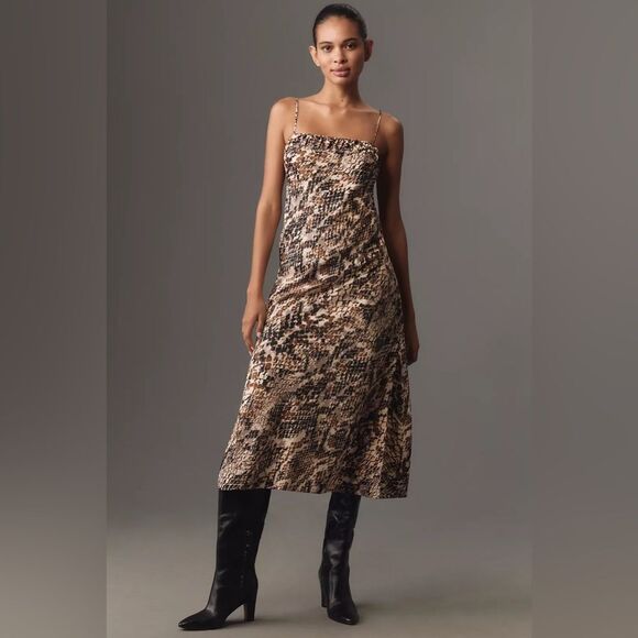 Anthropologie Square-Neck Slip Dress Python Snake Print XS - Picture 1 of 9